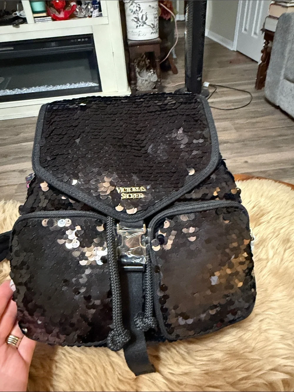 Victorias Secret Sequin Flap City Backpack Black NWT, Really Nice Backpack